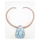 Jay King Blue Basin Turquoise Pendant With Mesh Copper Choker Necklace.