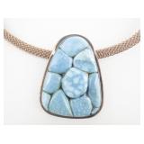 Jay King Blue Basin Turquoise Pendant With Mesh Copper Choker Necklace.