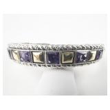 John Hardy Amethyst & 14K Accent Trellis Sterling And 14K Yellow Hinged Cuff Bracelet.