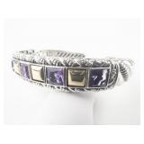 John Hardy Amethyst & 14K Accent Trellis Sterling And 14K Yellow Hinged Cuff Bracelet.