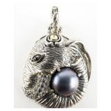 John Hardy Elephant With A Pave-Set White Topaz Trunk With Cultured Mabe Pearl sterling And 14K Yellow Enhancer.