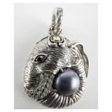 John Hardy Elephant With A Pave-Set White Topaz Trunk With Cultured Mabe Pearl sterling And 14K Yellow Enhancer.