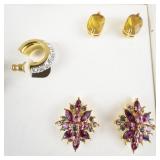 Joan Rivers Classics Collection Set Of 5 Colorful Crystal Gold Plated Base Metal Pierced Earrings.