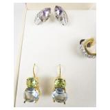 Joan Rivers Classics Collection Set Of 5 Colorful Crystal Gold Plated Base Metal Pierced Earrings.