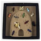 Joan Rivers Classics Collection Interchangeable Colorful Gold Plated Base Metal Set Of 2 Bee Pins. 12 Interchangeable Bee Bodies