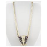 Noir Enamel CZ Accented Jaguar Base Metal Pendant Necklace .
