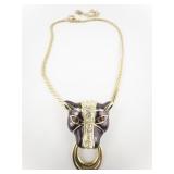 Noir Enamel CZ Accented Jaguar Base Metal Pendant Necklace .