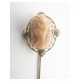 Coral Cameo Yellow 10K Stick Pin.