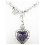 Judith Ripka Amethyst Heart & CZ Accented Sterling Silver Enhancer & Paperclip Chain.