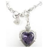 Judith Ripka Amethyst Heart & CZ Accented Sterling Silver Enhancer & Paperclip Chain.