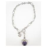 Judith Ripka Amethyst Heart & CZ Accented Sterling Silver Enhancer & Paperclip Chain.