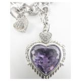 Judith Ripka Amethyst Heart & CZ Accented Sterling Silver Enhancer & Paperclip Chain.