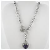 Judith Ripka Amethyst Heart & CZ Accented Sterling Silver Enhancer & Paperclip Chain.