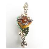 Barbara Bixby Orange & Yellow Lily With Freshwater Pearl Dangle Sterling And 18K Yellow Gold Enhancer .