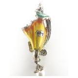 Barbara Bixby Orange & Yellow Lily With Freshwater Pearl Dangle Sterling And 18K Yellow Gold Enhancer .