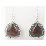 Jay King Dtr Amber & Turquoise Sterling Silver French Wire Earrings .
