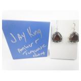 Jay King Dtr Amber & Turquoise Sterling Silver French Wire Earrings .