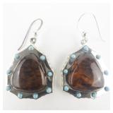 Jay King Dtr Amber & Turquoise Sterling Silver French Wire Earrings .