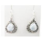 Larimar Teardrop Swirl Sterling Silver French Wire Earrings .