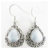 Larimar Teardrop Swirl Sterling Silver French Wire Earrings .