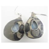 Larimar Teardrop Swirl Sterling Silver French Wire Earrings .