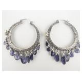 Barbara Bixby Amethyst Briolette Sterling And 18K Yellow Gold Hinged Wire Hoop Earrings.