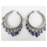 Barbara Bixby Amethyst Briolette Sterling And 18K Yellow Gold Hinged Wire Hoop Earrings.