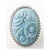 Amy Kahn Russell Carved Flower Turquoise Sterling Silver Statement Ring. Size 8 - 8.25.