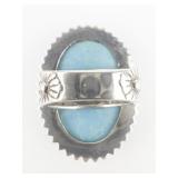 Amy Kahn Russell Carved Flower Turquoise Sterling Silver Statement Ring. Size 8 - 8.25.