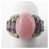 STS Jewels Burmese Pink Jade, "Orissa" Rhodolite Garnet sterling Silver Statement Ring. Size 9.5 - 9.75.