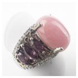 STS Jewels Burmese Pink Jade, "Orissa" Rhodolite Garnet sterling Silver Statement Ring. Size 9.5 - 9.75.