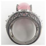 STS Jewels Burmese Pink Jade, "Orissa" Rhodolite Garnet sterling Silver Statement Ring. Size 9.5 - 9.75.