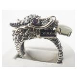 Dragon CZ Accented With Aventurine Sterling Silver Ring. Size 9.
