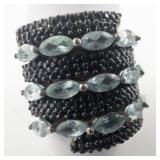 STS Jewels Paraiba Apatite Banded Triple Spiral sterling Silver Statement Ring. Size 8.