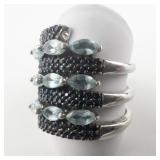 STS Jewels Paraiba Apatite Banded Triple Spiral sterling Silver Statement Ring. Size 8.