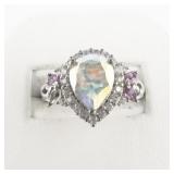 STS Jewels Rhinestone & CZ Accented Sterling Silver Cocktail Ring. Size 8.75 - 9.