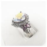 STS Jewels Rhinestone & CZ Accented Sterling Silver Cocktail Ring. Size 8.75 - 9.