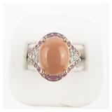 Coral, Ruby, & White Zircon Vermeil Cocktail Ring. Size 9.75 - 10.