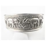 Repousse Elephant 825 Silver Cuff Bracelet.