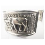Repousse Elephant 825 Silver Cuff Bracelet.