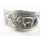 Repousse Elephant 825 Silver Cuff Bracelet.