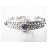 Judith Ripka Amethyst Cushion Cut Woven Sterling Silver Hinged Cuff Bracelet.