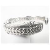 Judith Ripka Amethyst Cushion Cut Woven Sterling Silver Hinged Cuff Bracelet.