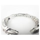 Judith Ripka Amethyst Cushion Cut Woven Sterling Silver Hinged Cuff Bracelet.