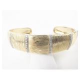 Technibond CZ Accented Textured Vermeil Cuff Bracelet.