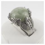 East Arts Aventurine With Butterfly & Leaf Design Sterling Silver Statement Ring. Size 9.