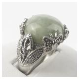 East Arts Aventurine With Butterfly & Leaf Design Sterling Silver Statement Ring. Size 9.