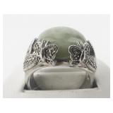 East Arts Aventurine With Butterfly & Leaf Design Sterling Silver Statement Ring. Size 9.