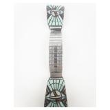 Rita A Benally (Inlay) & Ella Cowboy (Silver) Turquoise, Jet, Mother-Of Pearl & Coral Inlay Sterling Silver Stretch Watch Strap. 18Mm Lug Width.