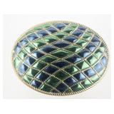 AVON Quilted Peacock Enameled Gold Tone Base Metal Makeup Compact.